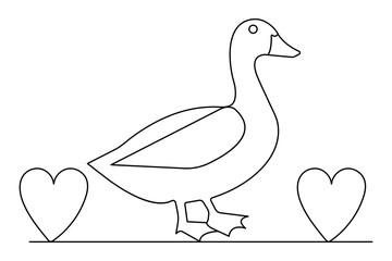 Duck one line drawing of minimalist vector icon with black and white background
