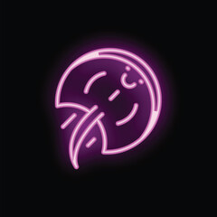 Fototapeta premium Glowing purple neon sign of a smiling cartoon moon shooting off into space