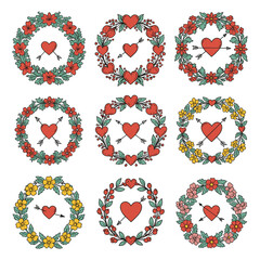 A Floral wreath with hearts and arrows vector illustration