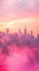 Pink Sunset City Skyline