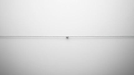 Minimalist image of a small, round object hanging from a thin string against a plain white background.