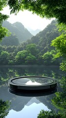 Fototapeta premium Nature Scene with Black Round Display Platform