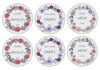 Flower Banners and Tags botanical blossom blooming wreath circle for your design and scrapbook