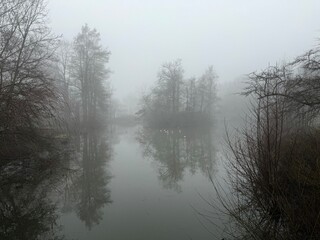 misty morning on the lake. Foggy