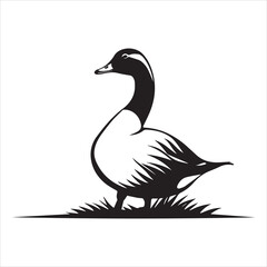Elegant Black and White Silhouette of a Goose in Grass