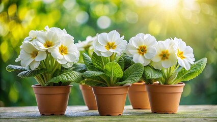 Vibrant White Primula Polyanthus Flowers in Pots - Spring Blooms
