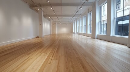 Obraz premium Empty Modern Art Gallery with Polished Hardwood Flooring