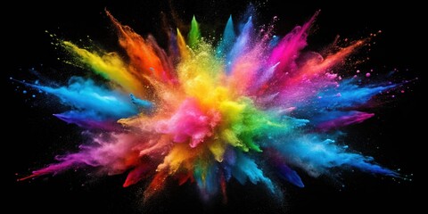 Colorful powder explosion with freeze motion on black background, particles, VFX, particles,VFX,motion,freeze,background