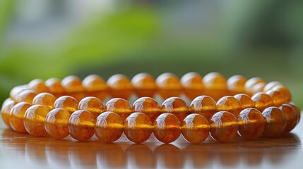 Intricate Amber Beaded Bracelet on Wooden Surface
