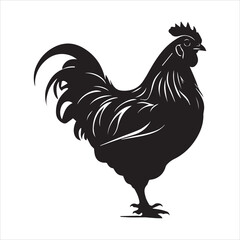 A sophisticated black silhouette of a rooster, perfect for a variety of design uses.