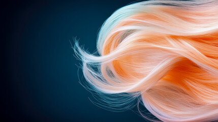 Obraz premium Peach and Mint Hair Strand Abstract: Soft, Swirling Locks on Dark Background