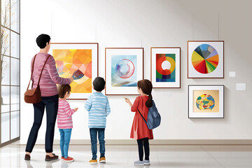 P A multicultural family at an art gallery ap
