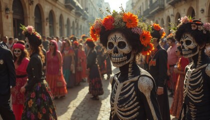 Day of the Dead parade in Mexico. Concept of Mexican culture, tradition, and celebration.