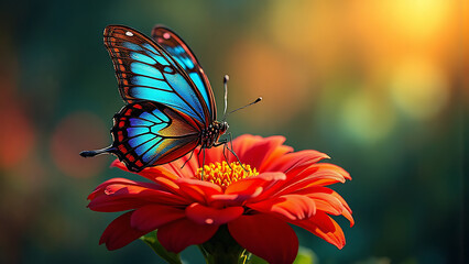 Blue Butterfly on Orange Flower