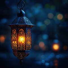 Glowing Metal Lantern in the Night: A Serene and Atmospheric Scene