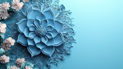 Intricate Blue and Pink Paper Flower Arrangement on Light Blue Background