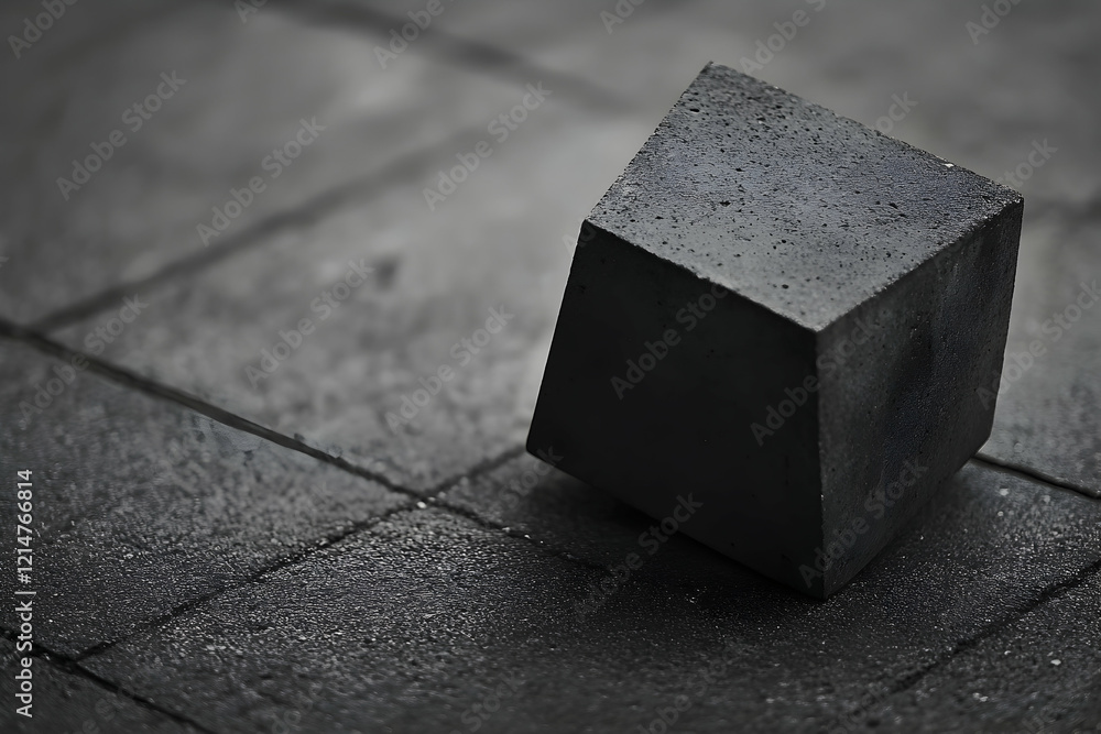 Poster dark cube on textured surface: a study in minimalism and form