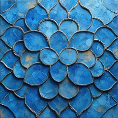 Intricate Blue and Silver Floral Pattern with Overlapping Petals and Stained Glass Aesthetic