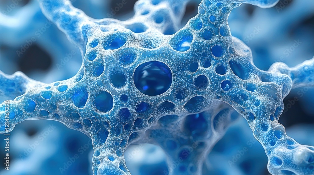 Poster Intricate Blue Cellular Structure Microscopic View of a Complex Biological Network