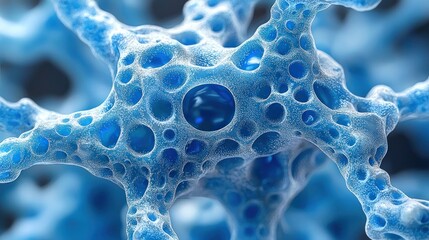 Intricate Blue Cellular Structure Microscopic View of a Complex Biological Network