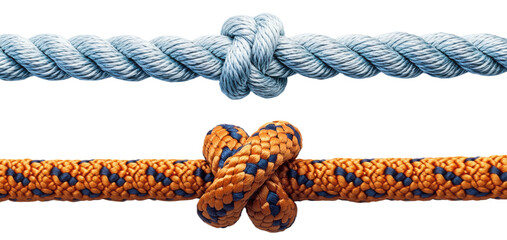 Blue and Orange Rope Knots Connection Teamwork and Strength Concept on transparent background