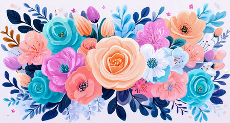 Vibrant Floral Arrangement: A Colorful Bouquet of Roses, Tulips, and More
