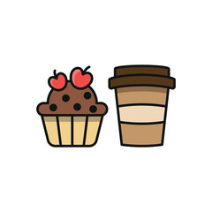 Drink and cupcake set food icon with a minimalist and elegant look, perfect for food delivery apps, cafe illustrations, and sweet treat packaging
