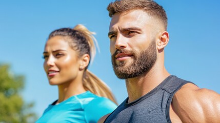 Fototapeta premium Fitness Enthusiasts Outdoors Enjoying Healthy Lifestyle Together