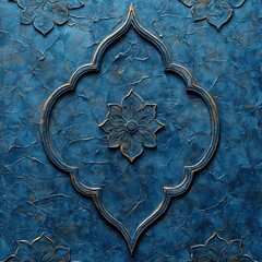 Intricate Floral Design with Distressed Blue and Golden Accents