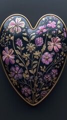 Intricate Floral Heart Design with Gold Accents on Dark Background