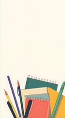 Fototapeta premium Colorful Arrangement of Stationery Items on a Plain Background