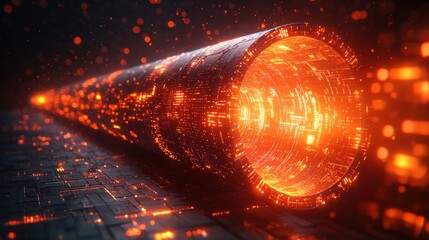 Intricate Glowing Energy Flows Through Futuristic Pipeline