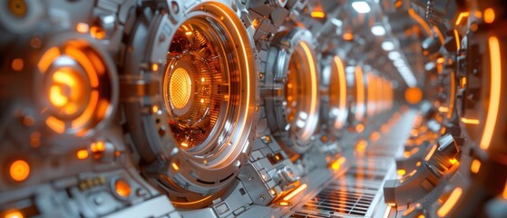 Intricate Glowing Mechanical Components: Futuristic Technology Design