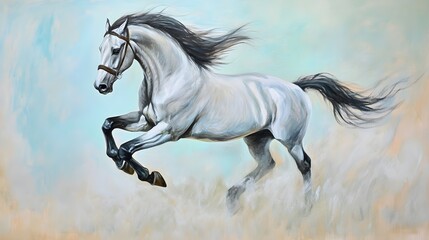 Elegant White Horse Galloping Across Open Field in Stunning Motion