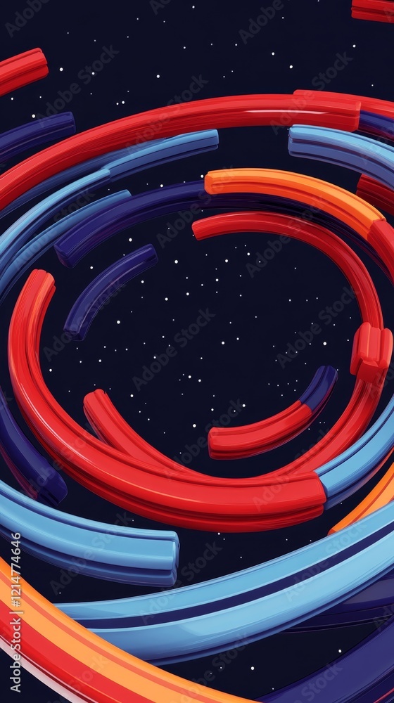 Poster colorful abstract design featuring swirling lines in space with dark background at a futuristic pers