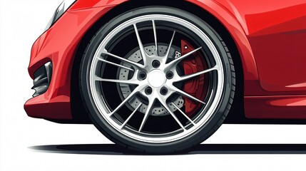 White Background Image of Car Vehicle Wheel - Wide Angle Close-up Shot
