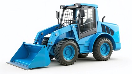 Fototapeta premium Blue Mini Loader, Compact Construction Equipment, 3D Render, Side View, Minimalist