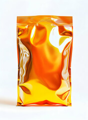 Golden Foil Packaging: A Shiny, Empty Pouch on White Background
