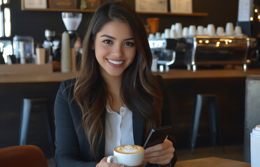 P A young Hispanic businesswoman in a chic co