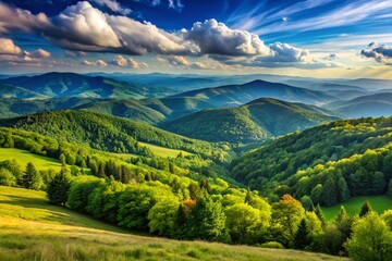 Naklejka premium Breathtaking Bieszczady Mountains Panorama: High-Resolution Stock Photo