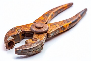 Vintage Rusty Pliers Isolated on White Background - Stock Photo