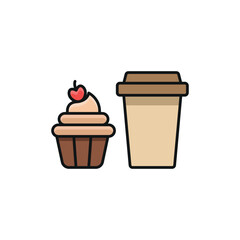 Drink and cupcake set food icon with a minimalist and elegant look, perfect for food delivery apps, cafe illustrations, and sweet treat packaging
