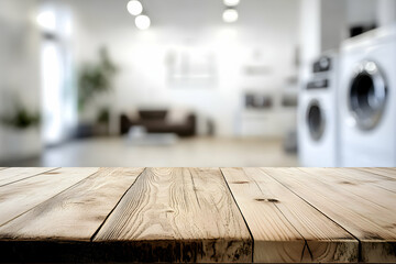 Wooden Tabletop in Blurred Modern Apartment Setting
