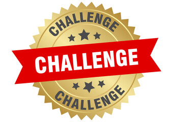 challenge. challenge round red and gold label isolated on transparent background