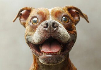 Happy Dog Portrait with Expressive Face and Bright Eyes in a Soft Focus Background Capturing Joy and Playfulness in a Charming Animal Photograph for Stock Photography Needs