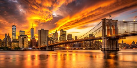 Brooklyn Bridge Sunset Panorama: Iconic NYC Skyline at Golden Hour
