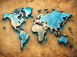 Vintage Style 3D World Map: Ocean Depths Visualization