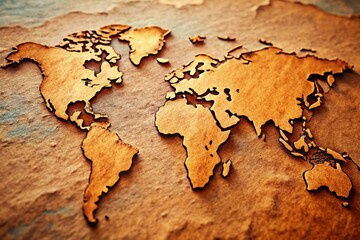 Brown Paper World Map: High-Resolution Stock Photo of a Detailed Globe Crafted from Recycled Paper