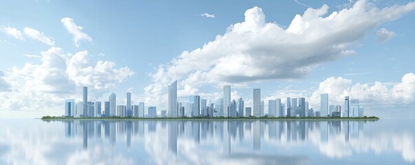 Fototapeta premium Surreal city skyline merging flowing shapes with angular structures capturing vibrant urban dynamism and continuous motion.