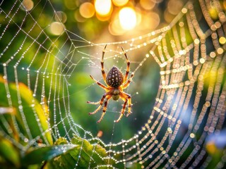 Bulgarian Forest Spiderweb: Tiny Spider in Center, Candid Macro Shot